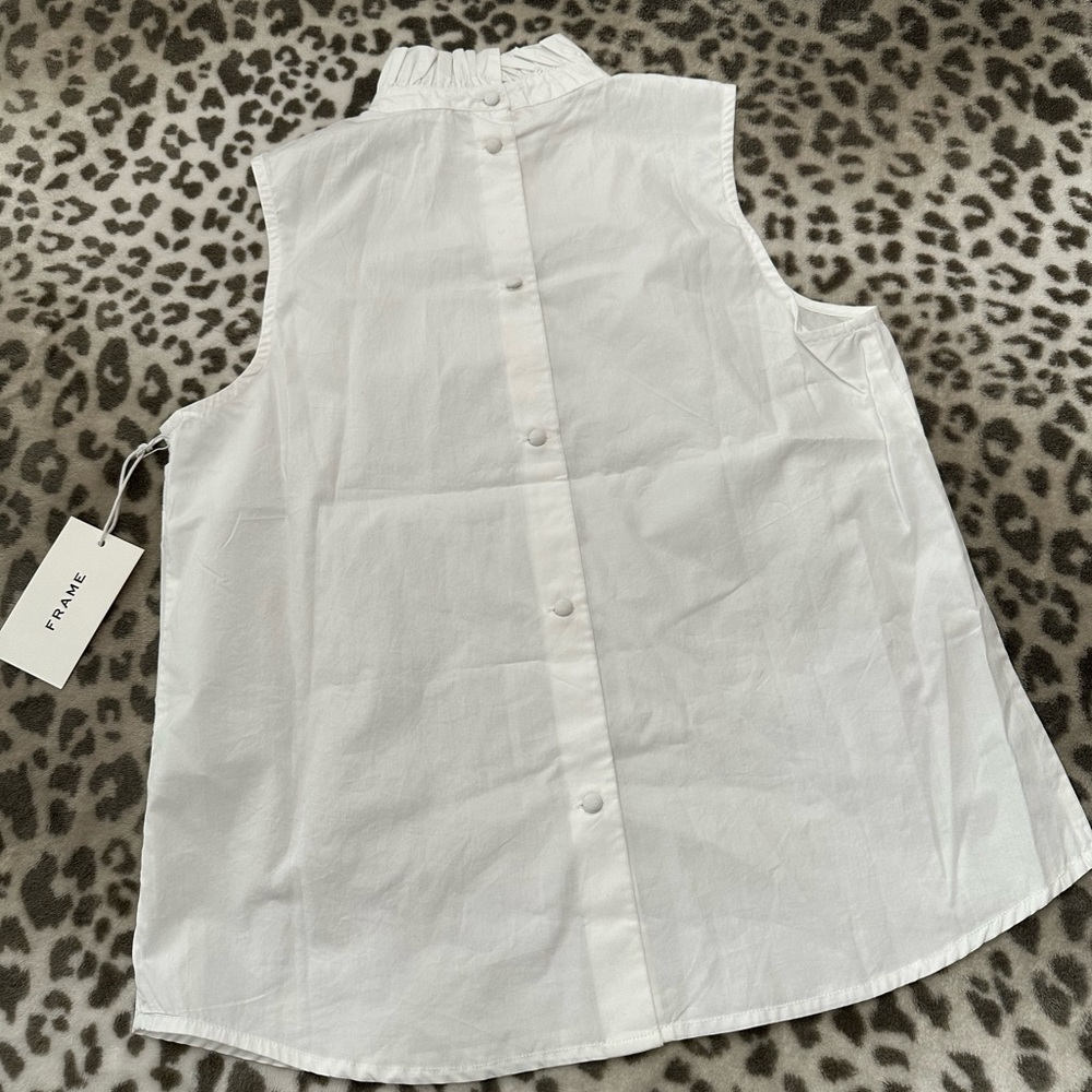 Frame Ruffle Mock Neck Sleeveless Blouse in White Size XS - Picture 8 of 16